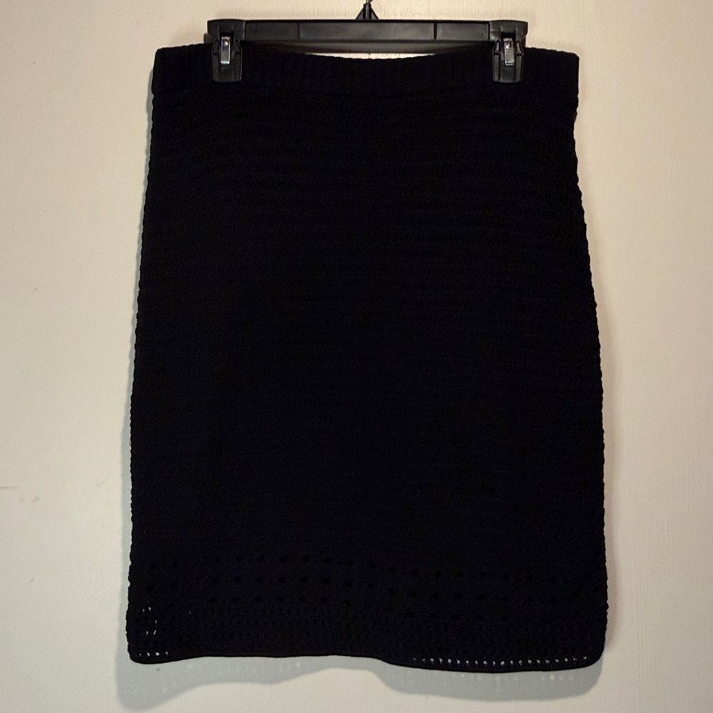 Express NWT Black Knee Length Crochet Textured Open Knit Lined Skirt Size L